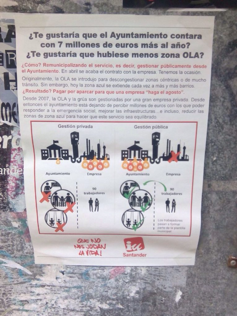 Cartelería de IU en su campaña para remunicipalizar la O.L.A.